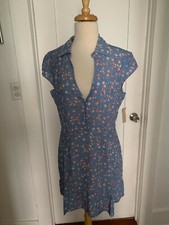 FLYNN SKYE Women's Mini Dress V-neck Blue Floral Size L NWT