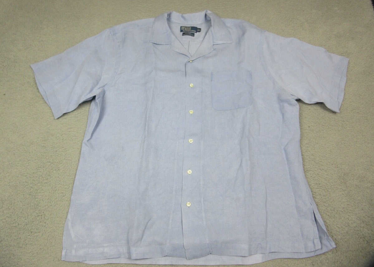 トップス Polo by Ralph Lauren CALDWELL SILK LINEN Vtg Polo Ralph Lauren Shirt Mens XL Blue Caldwell Linen Silk