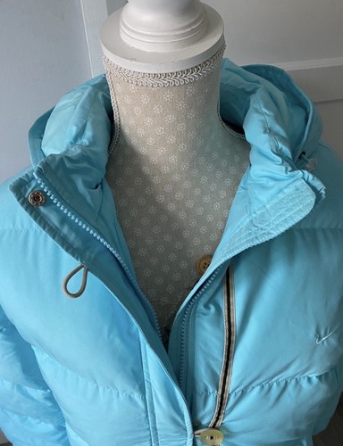 Nike Swoosh Women Coat Retro Vintage Long Blue Turquoise Puffer Jacket - Medium - Picture 7 of 14