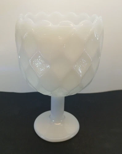 Vintage Anchor Hocking White Milk Glass 'Quilted Diamond' Glass Goblet