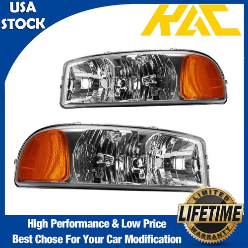 2pc Headlights For 1999-2006 GMC Sierra 2000-2006 Yukon/Yukon XL Amber Corner - Picture 1 of 12