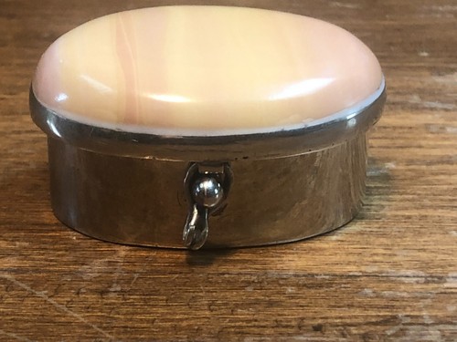 Kleine Vintage ovale Alpaka Mexiko Silber & polierter Stein Pillendose Ring Halter - Bild 5 von 10