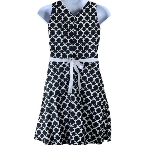 Hanna Andersson Dress Size 10 Black White Floral Print Sleeveless Tie Belt - Picture 2 of 5