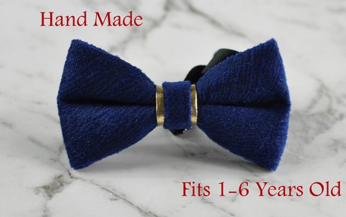Father Son Match Handmade Navy Blue Embossed Velvet Bow Tie Bowtie Wedding - Picture 5 of 18