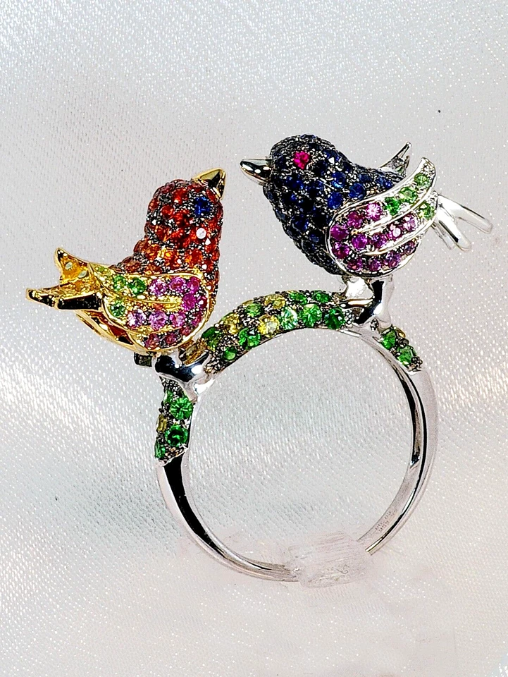 18k, BIRD, RING, PARAKEET, COCKATIEL, CANARY, LOVE BIRDS, CANARY, MULTI GEMS - Image 3 of 4
