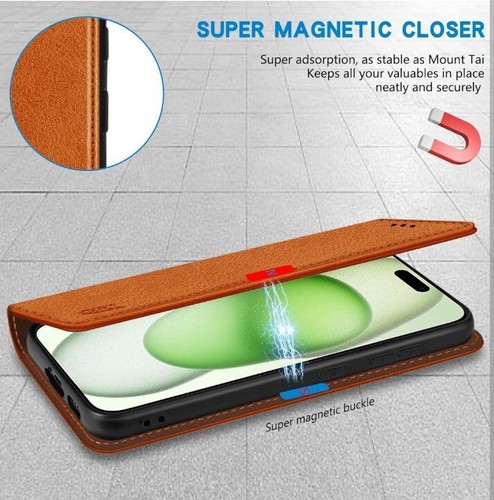 Iphone 15 Plus Wallet Case 6.7 Inch Brown Protective Cover Iphone 15+ - Picture 9 of 14