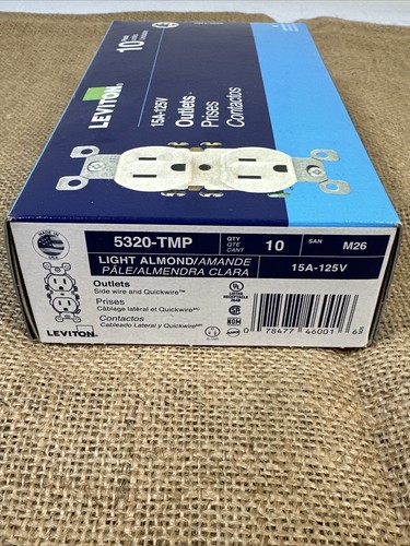 Leviton (10-Pack) Standard Outlets, Light Almond 15A-125V #5320-TMP Lot Of Two - Picture 4 of 4