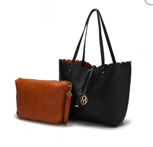 Tote Handbag Purse Handbag Mia K Amahia Black w/ Rust Orange Pouch (2 in 1) NWT - 第 1/4 張圖片