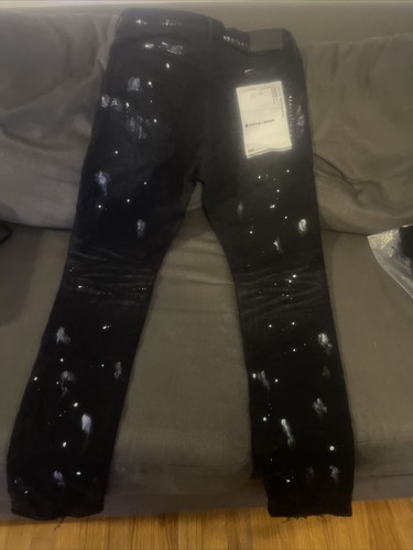 Purple Brand Jeans 32 Men Black Cow Leather Patch Paint Splatter 32x33 - Picture 6 of 21