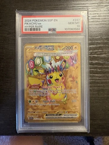 Pokemon Pikachu EX Holo Hyper Rare Card 247/191 SV08 Surging Sparks 2024, PSA 10