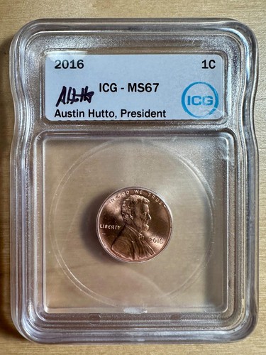 2016 Lincoln Cent ICG MS 67 RD - GRADE RARITY - White Label w/ Hutto Auto. #272 - Picture 1 of 4