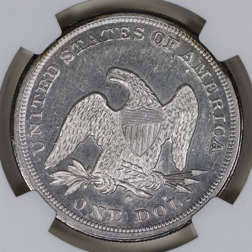 Dólar de plata libertad sentada 1860-O $1 NGC SIN CIRCULAR DETALLES LIMPIOS  - Imagen 2 de 4