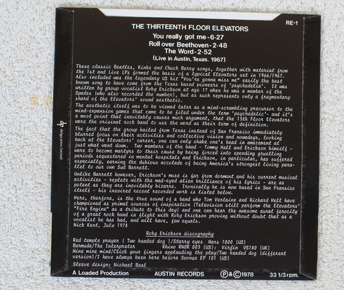 The Thirteenth Floor Elevators LIVE IN TEXAS 1967 - 3Track Picture Sleeve PS 7" - Picture 2 of 2