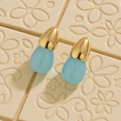Anthropologie Cone Earrings Alexis Water Drop Gold Stud Boho Statement Blue Tear