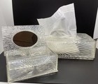 Vintage MCM Acrylic Clear Starburst Celebrity NY Tissue Holder & Jewelry Box Set