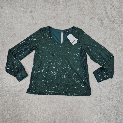 Long Tall Sally Top UK 16 Sequinned Stretch LTS Embellished V-neck Long Sleeve - Picture 6 of 11