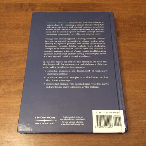 Analytical Mechanics by Fowles 2005 7th Ed Guaranteed 1-4 Biz Day Delivery (US) - Picture 2 of 10
