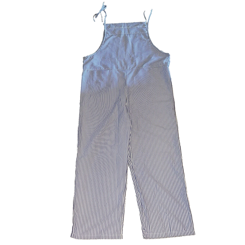 Womens Overalls XXL Blue White Stripe Wide Straight Legs Pockets Peasant Casual
