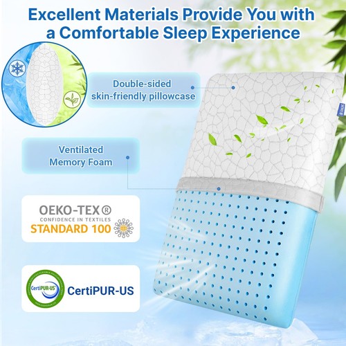 Cooling Memory Foam Pillows,Cooling Bed Pillow, Bed Pillow for Side,Back and ... - Picture 3 of 7