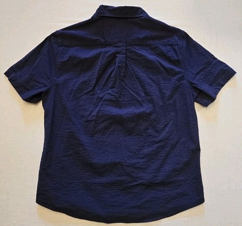 Fair Harbor Shirt Mens Large Navy Blue Seersucker Short Sleeve Organic Cotton - Picture 7 of 7