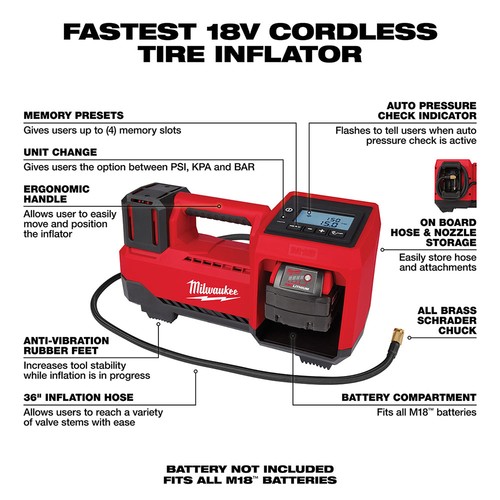 Milwaukee 2848-20 M18 18V kabelloser Li-Ion Inflator - nur Werkzeug - Bild 3 von 12