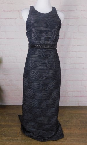 Scarlett Black Textured Gown 6 Beaded Waist Keyhole - Picture 2 of 12