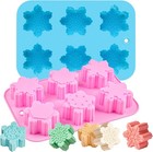 2 Pack Deep Snowflake Soap Molds, 6 Cavity Silicone Chocolate Blue,Pink 