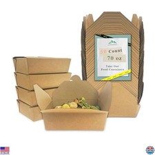 70Oz Kraft Paper Takeout Boxes - 50 Pack Disposable Microwave-Safe Containers