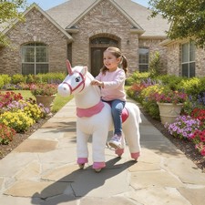 Ride on Unicorn Toy, Plush Baby Rocking Horse for Kids 4-7 Years White