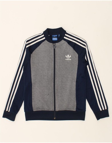 ADIDAS Boys Tracksuit Top Jacket 11-12 Years Navy Blue Colourblock FP09