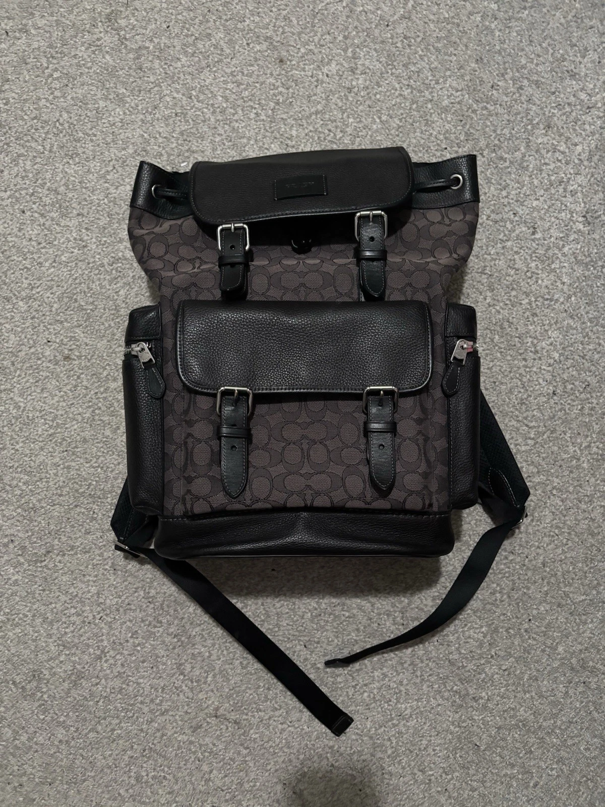Coach Sprint Backpack Canvas Black Leather Strap Magnetic Closure