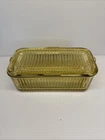 VINTAGE Federal YELLOW Glass Amber Refrigerator Dish W/Lid Ribbed Glass NICE!