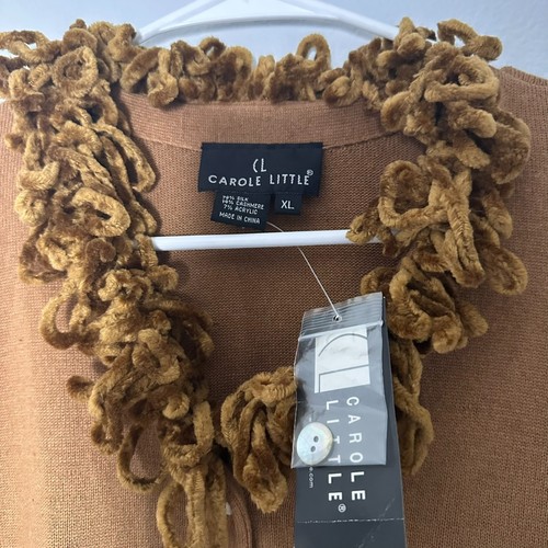 Carole Little Womens Size-XL Cardigan Silk Cashmere Camel Brown Ruffle Neck - Picture 3 of 10