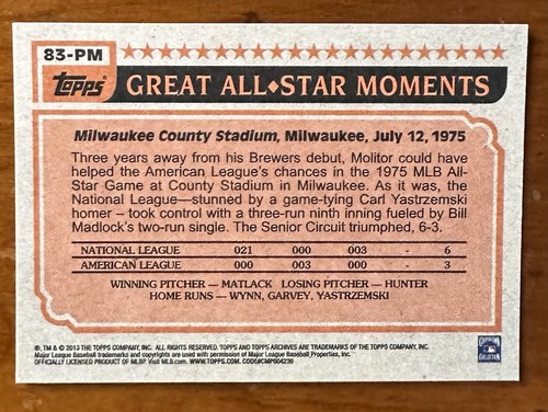 2013 Topps Archives Baseball 1983 All-Star Insert PAUL MOLITOR #83-PM HOF Brewer - Bild 2 von 2