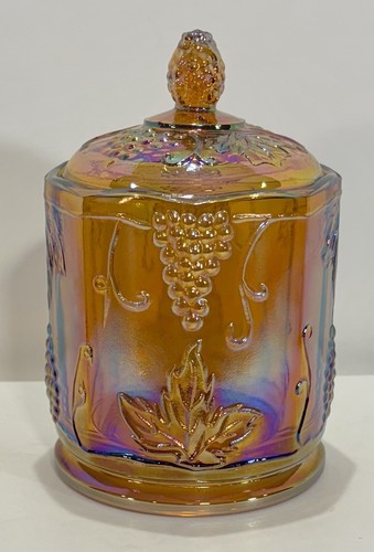 Vintage Indiana Glass Harvest Iridescent Gold Carnival Glass Candy Jar Canister - Picture 4 of 15