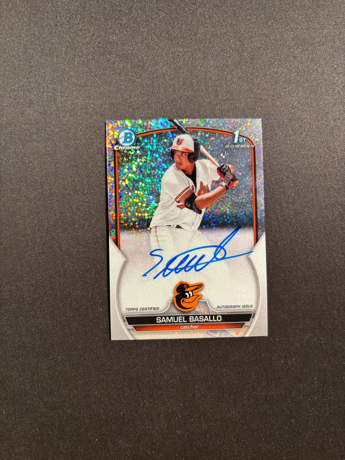 2023 Bowman Chrome Samuel Basallo 1st Chrome Speckle Refractor auto /299 BJLB