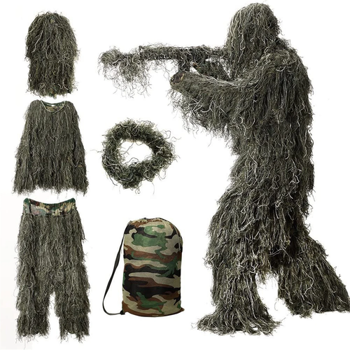 5 in 1 Ghillie Anzug 3D Camouflage Jagdbekleidung Jacke Hose Kapuze Tragetasche - Bild 7 von 13