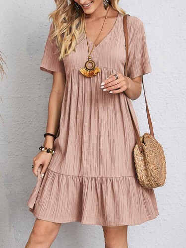 Womens Ladies Midi Dresses Party Short Sleeve Holiday Swing Dress V neck Summer - Picture 21 of 28