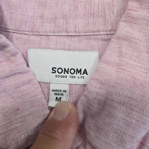 Sonoma Button Down Shirt Mens Sz Medium Cotton/linen Pink Short Sleeve - Picture 8 of 10
