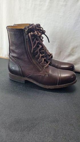 FRYE Tyler Double Zip Dark Brown Leather Combat Moto Lace Up Boots Sz 8 EUC - Picture 4 of 12
