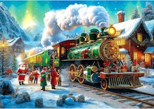Christmas Puzzles for Adults 1000 Pieces Winter Train Town Jigsaw Puzzle