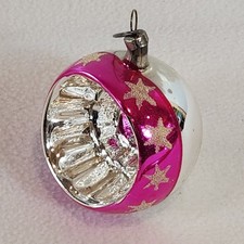 Antique Czech Hand Blown Mercury Glass Indent Christmas Ornament Stars Pink Mica