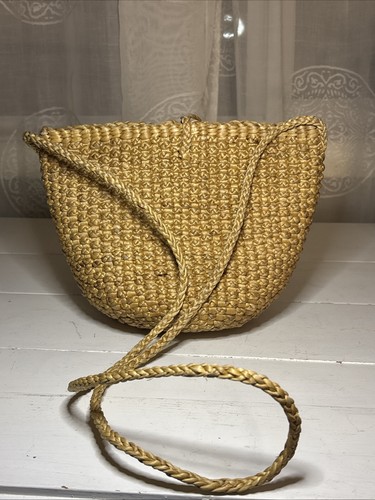 Borsa cestino vintage in vimini piccola tracolla rattan naturale - Foto 4 di 9