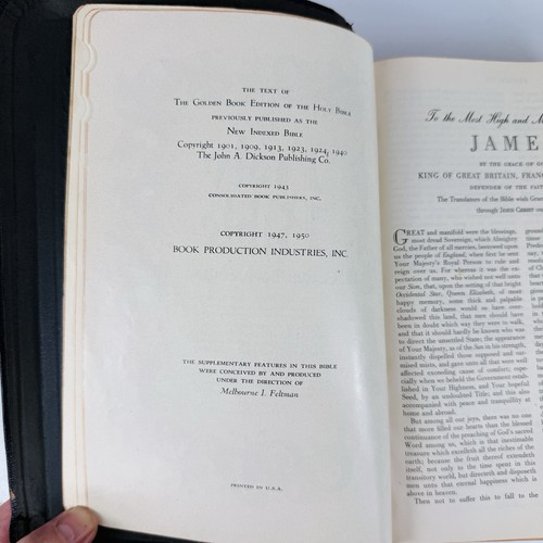 Vintage 1950 THE HOLY BIBLE Golden Book Thumb Index KJV James Red Letter Gold - Picture 10 of 24