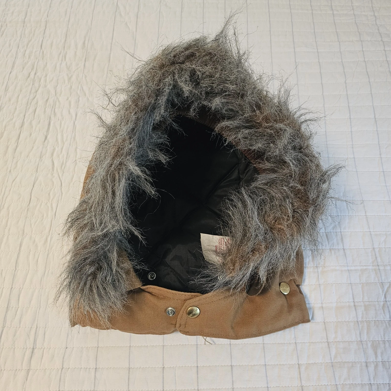 Vintage Carhartt 968QH Brown Faux Fur Quilt Snap Hood Duck Canvas Made USA