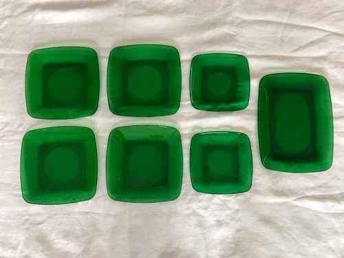 7 Pieces Anchor Hocking Forest Green Charm Luncheon Salad Platter