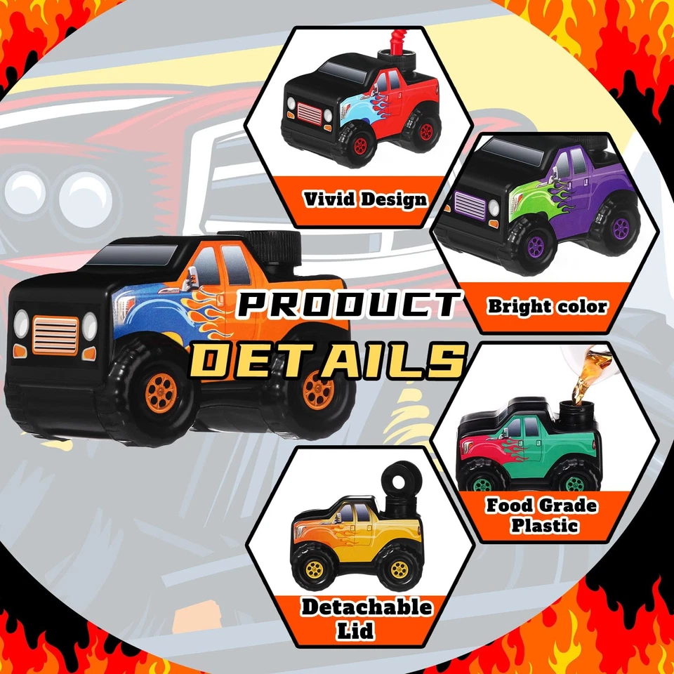 Набор из 24 дорожных чашек с соломинками Monster Truck, пластиковый автомобиль для бездорожья, напиток, куб... - Изображение 3 из 4