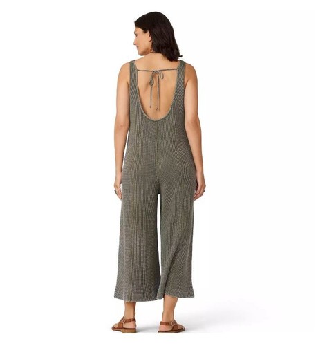 Flint & Moss Olive Green 100% Cotton Waffle Knit Relaxed Wide Leg Jumpsuit S 6-8 - Picture 2 of 4