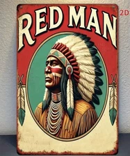 Retro TIN SIGN RED MAN CHEWING TOBACCO MAN CAVE OFFICE DEN WALL ADVERTISING