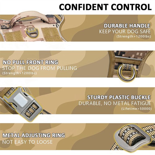 Military Tactical Dog Harness Lead Set Heavy Duty Molle Training Vest and Handle - Picture 14 of 28